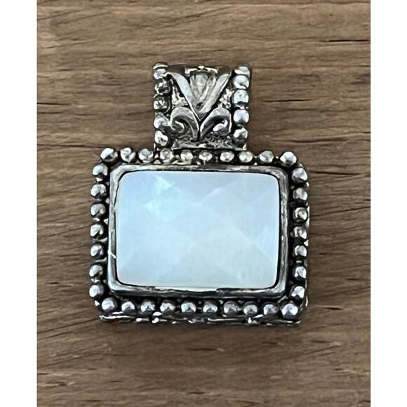 None and/or Unknown Jewelry - Artisan Sterling Silver-Style Faceted Glass Pendant Ornate Scrollwork Bali Desig